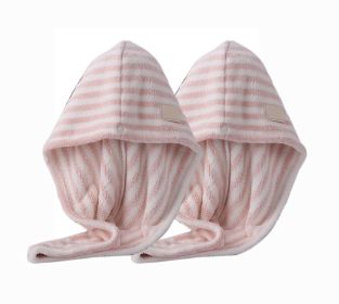 Microfiber Hair Drying Towel Quick Dry Hair Turban for Womens; 2 Pcs Pink Stripes