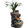 Indoor Fountain 4-Bowl Rockery Soothing Sound Tabletop Fountains Home/Office Decor with a Small Plastic Pot to Grow The Plant