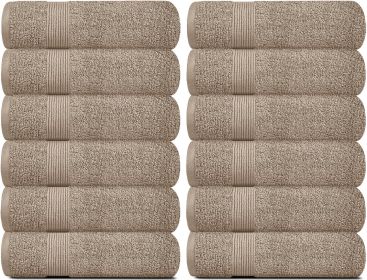 12 Pack Taupe Color Resort Collection Soft Washcloth Face & Body Towel Set 12x12 inch Luxury Hotel Plush & Absorbent Cotton Washclothes