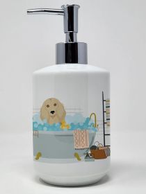 Longhair Cream Dachshund Ceramic Soap Dispenser Hand Soap Dispenser Pump Bottles for Bathroom Kitchen, Empty Refillable Liquid Soap Container