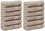 12 Pack Taupe Color Resort Collection Soft Washcloth Face & Body Towel Set 12x12 inch Luxury Hotel Plush & Absorbent Cotton Washclothes