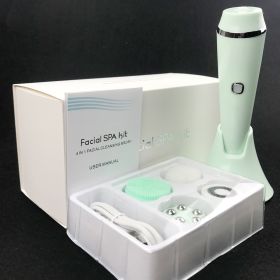 USB Rechargeable 4-in-1 Facial Cleansing Brush with 3 Speeds for Exfoliation and Massage - Deeply Cleanses and Refines Skin for a Smooth (Color: Green)