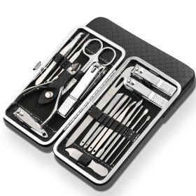 19 in 1 Stainless Steel Manicure set Professional Nail clipper Kit of Pedicure Tools Ingrown ToeNail Trimmer (Color: Black)